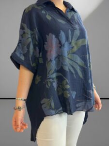 Chic floral linen-look πουκάμισο