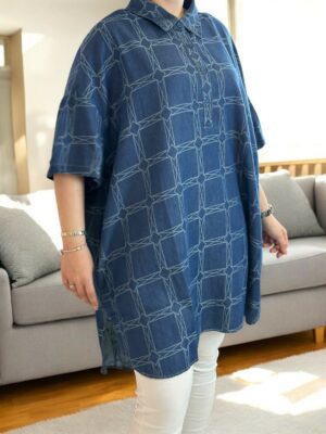 Denim πουκάμισο μακρύ για καθημερινό στυλ