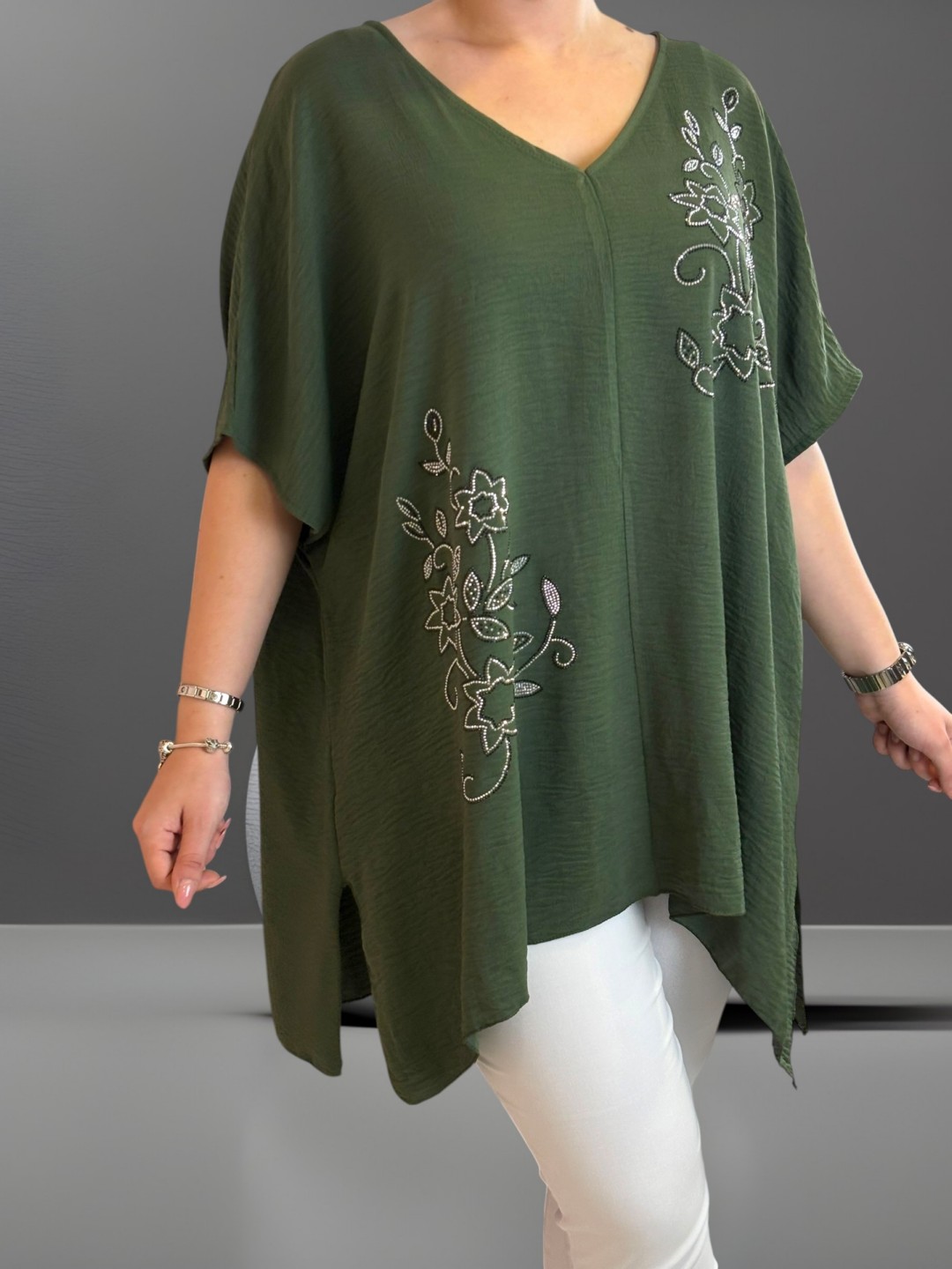 Floral strass μπλούζα με μύτες