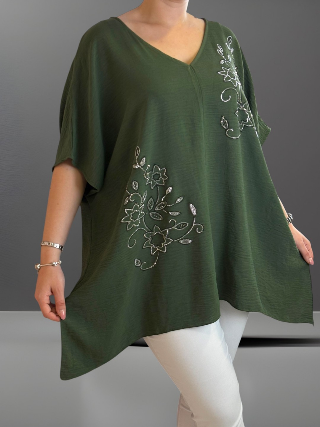 Floral strass μπλούζα με μύτες