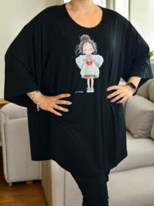 Elegant μπλουζοφόρεμα με artistic girl & heart design