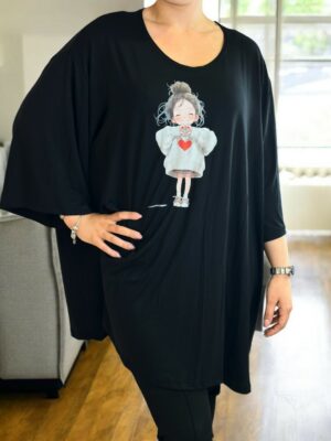 Elegant μπλουζοφόρεμα με artistic girl & heart design