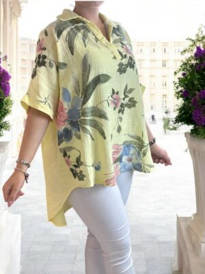 Chic floral linen-look πουκάμισο