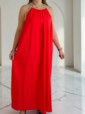 Chic red maxi φόρεμα