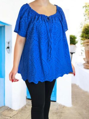 Κομψή Plus Size μπλούζα με κιπούρ σχέδιο