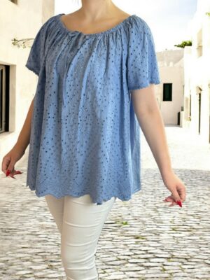 Κομψή Plus Size μπλούζα με κιπούρ σχέδιο