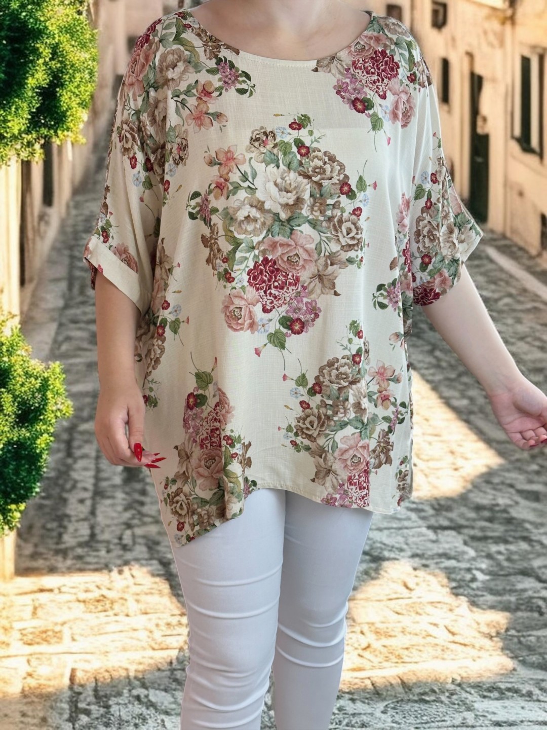 Μπλούζα με floral ντεσέν