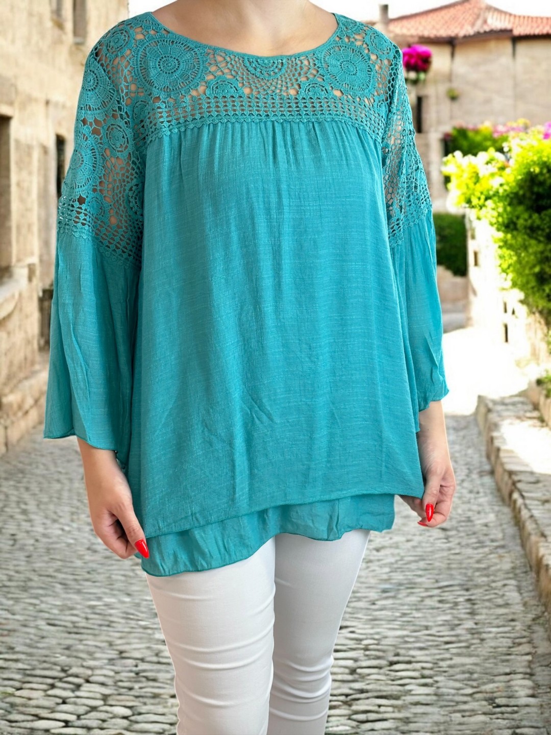 Luxury πουκάμισο με lace λεπτομέρεια