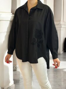 Oversize Πουκάμισο με Κεντητό Τριαντάφυλλο