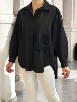Oversize Πουκάμισο με Κεντητό Τριαντάφυλλο