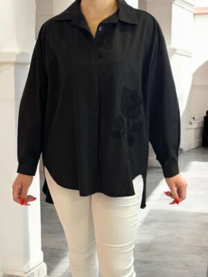 Oversize Πουκάμισο με Κεντητό Τριαντάφυλλο