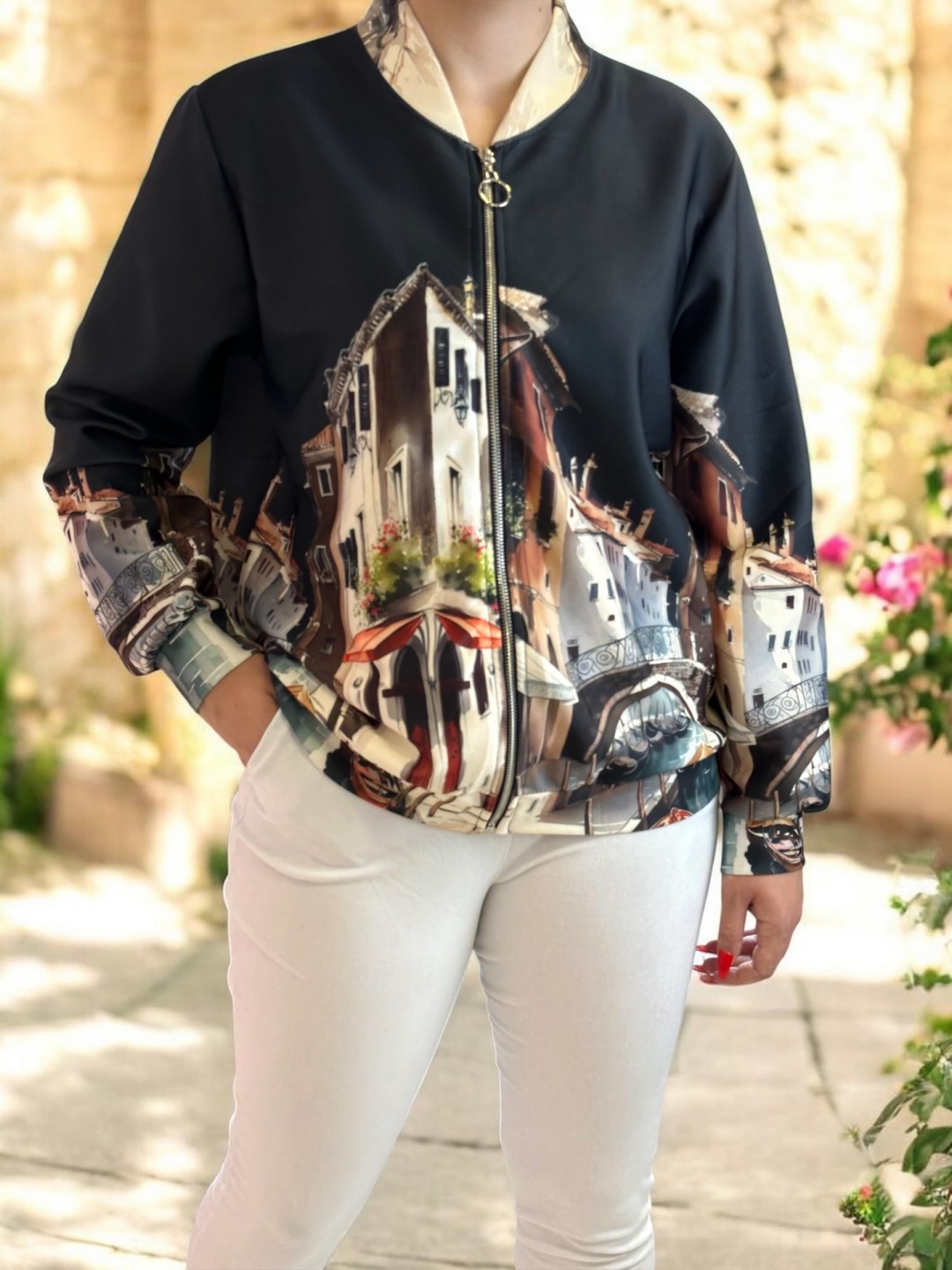 Bomber Ζακέτα με Καλλιτεχνικό Print