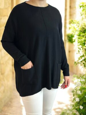 Oversize Πλεκτή Μπλούζα με Τσέπες
