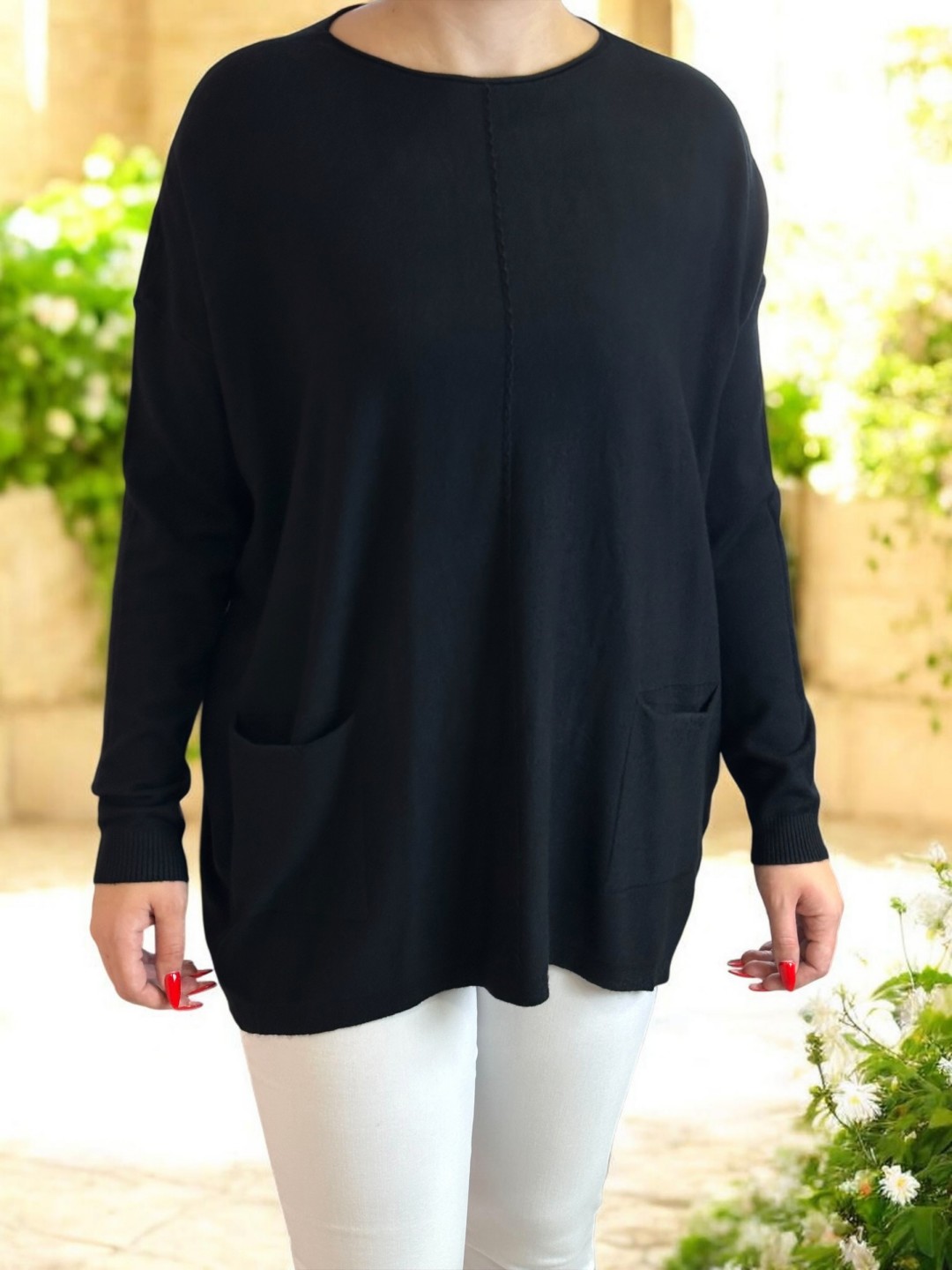 Oversize Πλεκτή Μπλούζα με Τσέπες