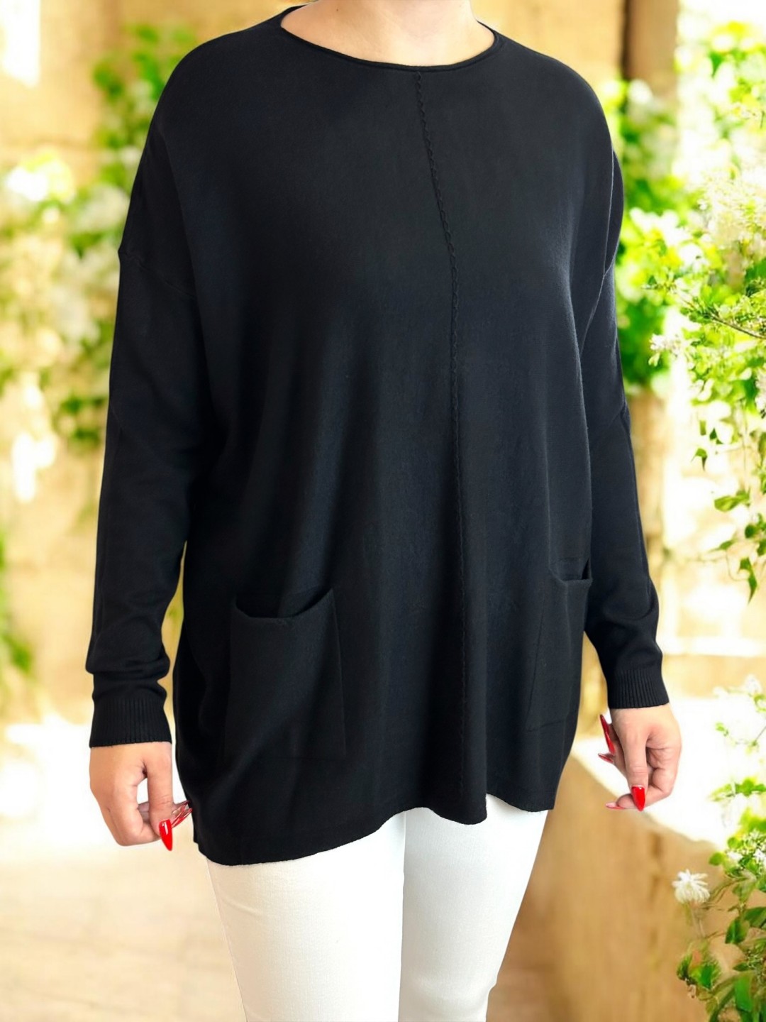Oversize Πλεκτή Μπλούζα με Τσέπες