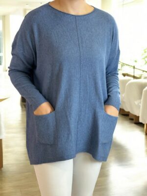 Oversize Πλεκτή Μπλούζα με Τσέπες