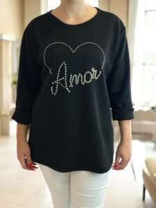 Μπλούζα Amour με στρας και σχέδιο καρδιάς