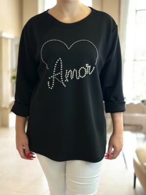 Μπλούζα Amour με στρας και σχέδιο καρδιάς