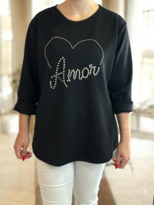 Μπλούζα Amour με στρας και σχέδιο καρδιάς