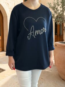 Μπλούζα Amour με στρας και σχέδιο καρδιάς