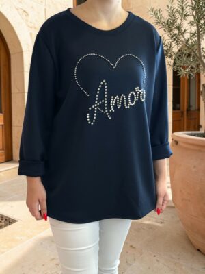 Μπλούζα Amour με στρας και σχέδιο καρδιάς