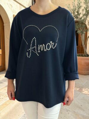 Μπλούζα Amour με στρας και σχέδιο καρδιάς