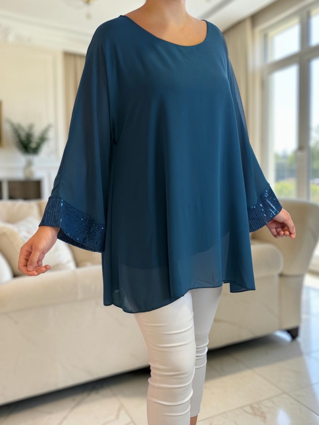 Elegant Μπλούζα από Μουσελίνα με Λαμπερές Παγιέτες