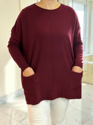 Oversize Πλεκτή Μπλούζα με Τσέπες