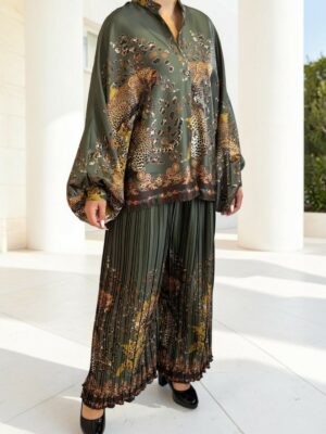 Leopard Print Σετ με Πλισέ Παντελόνα