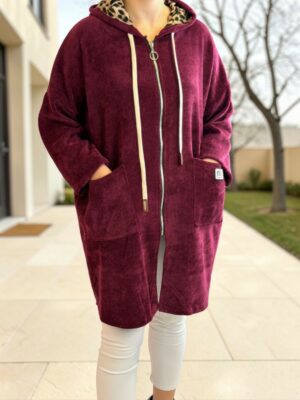 Plus Size Μακριά Κοτλέ Ζακέτα με Κουκούλα