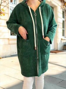 Plus Size Μακριά Κοτλέ Ζακέτα με Κουκούλα