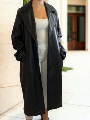 Plus Size Μακριά Καμπαρντίνα με Τσέπες