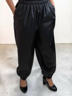 Μαύρο Παντελόνι Jogger Δερματίνη