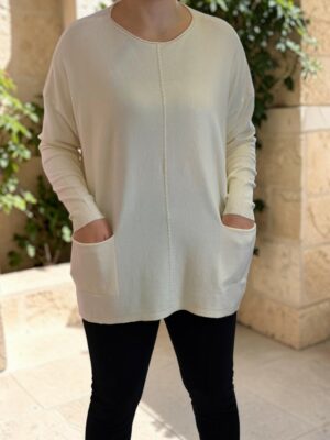 Oversize Πλεκτή Μπλούζα με Τσέπες
