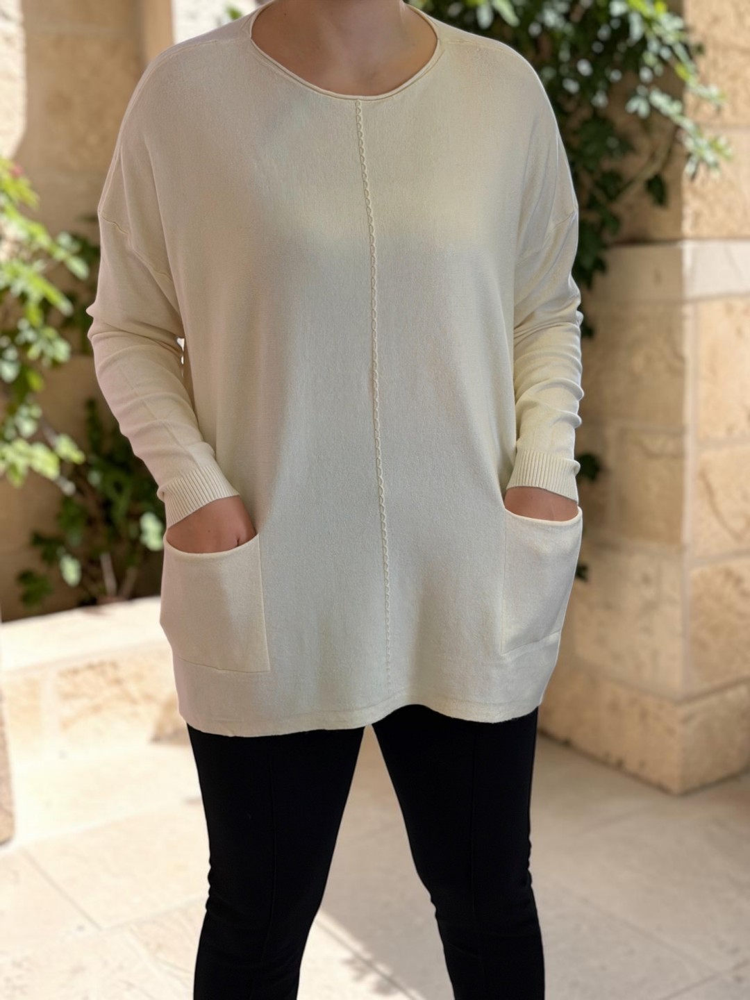 Oversize Πλεκτή Μπλούζα με Τσέπες