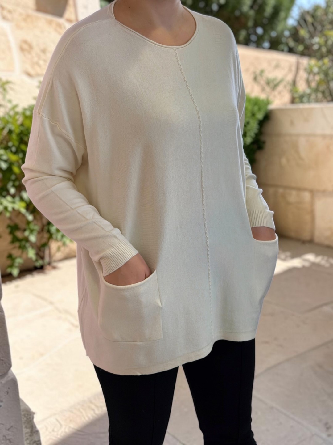 Oversize Πλεκτή Μπλούζα με Τσέπες