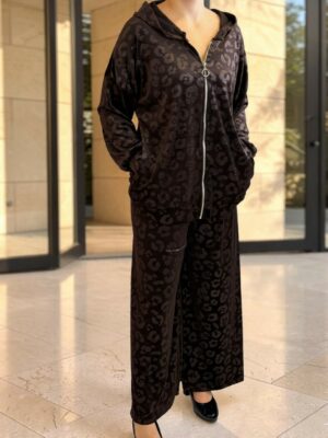 Elegant Animal Print Σετ με Φαρδιά Παντελόνα