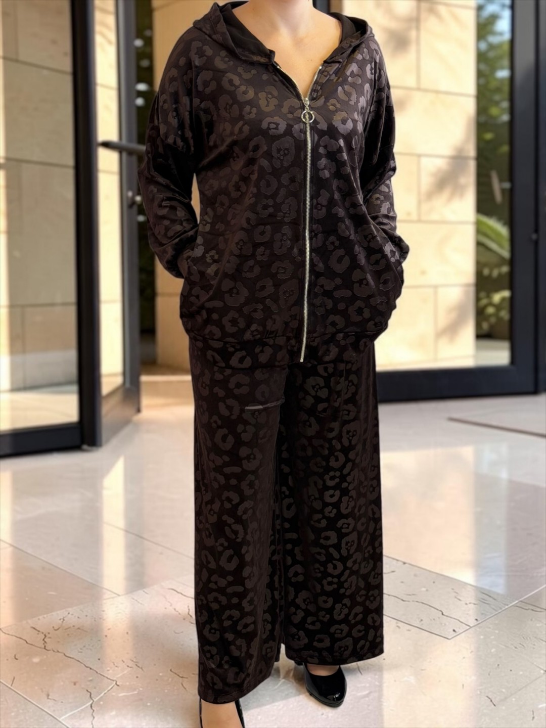 Elegant Animal Print Σετ με Φαρδιά Παντελόνα