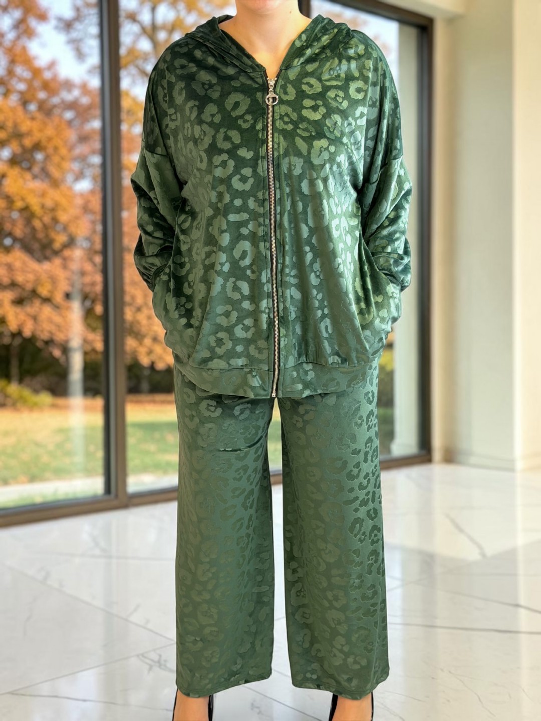 Elegant Animal Print Σετ με Φαρδιά Παντελόνα