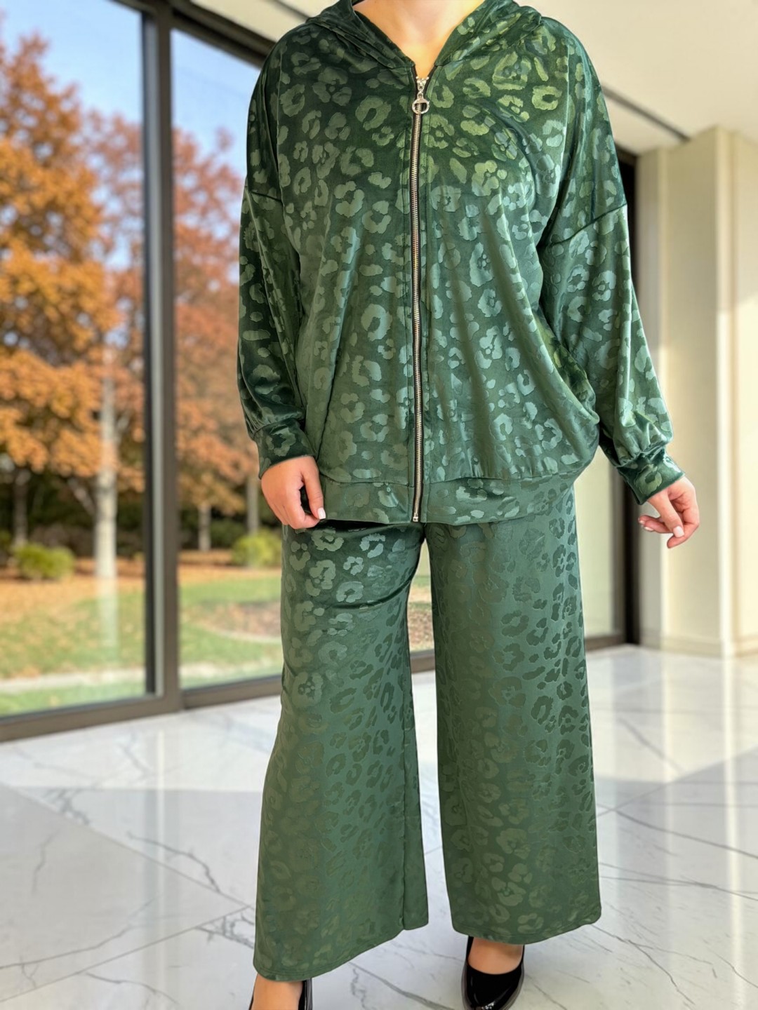 Elegant Animal Print Σετ με Φαρδιά Παντελόνα