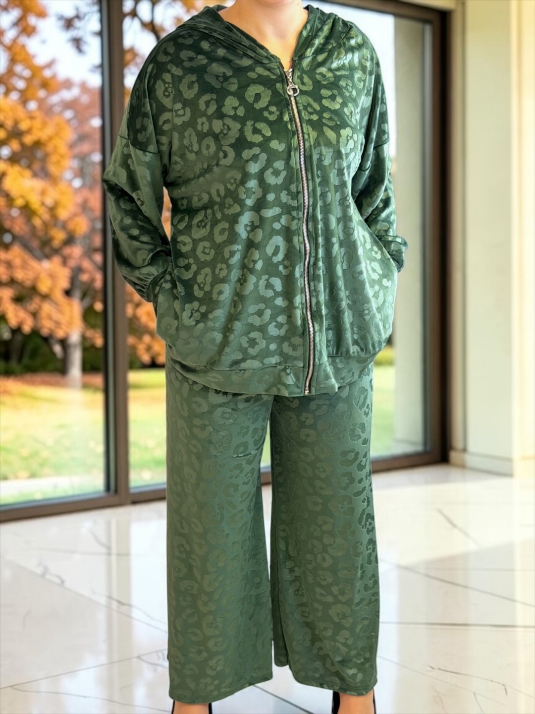 Elegant Animal Print Σετ με Φαρδιά Παντελόνα