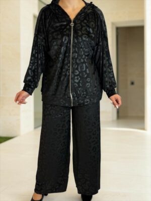 Elegant Animal Print Σετ με Φαρδιά Παντελόνα