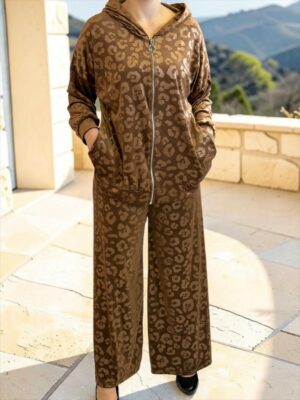 Elegant Animal Print Σετ με Φαρδιά Παντελόνα