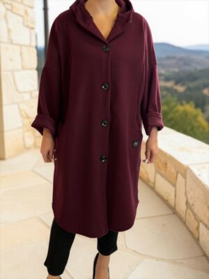 Μακρύ Casual Πανωφόρι με Κουκούλα & Τσέπες