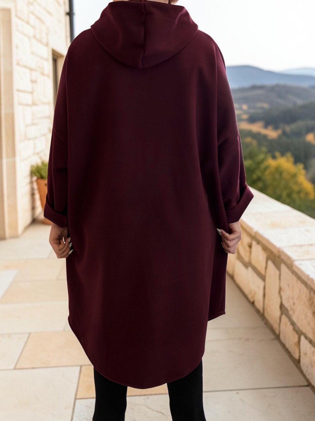 Μακρύ Casual Πανωφόρι με Κουκούλα & Τσέπες