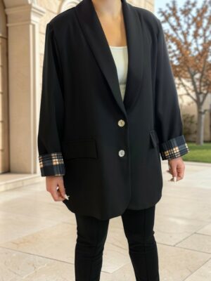 Μακρύ Blazer με Καρό Μανσέτες & Διακοσμητικά Κουμπιά