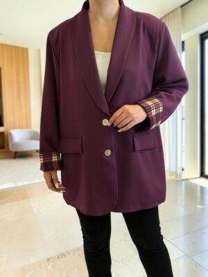 Μακρύ Blazer με Καρό Μανσέτες & Διακοσμητικά Κουμπιά