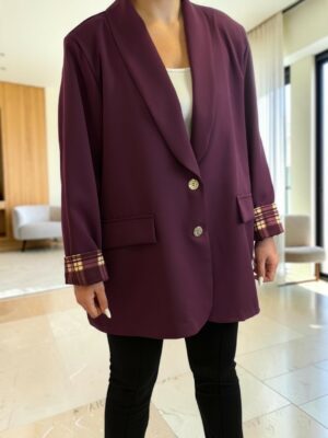 Μακρύ Blazer με Καρό Μανσέτες & Διακοσμητικά Κουμπιά