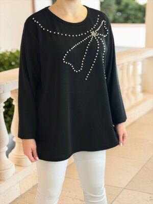Black Chic – Μαύρη Μπλούζα με Σχέδιο από Πέρλες